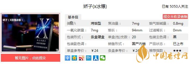 娇子X冰爆多少钱一包 娇子X冰爆口感及参数介绍
