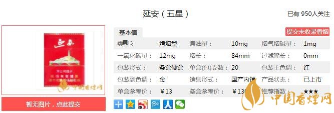 延安五星多少钱一包 延安五星口感及参数介绍